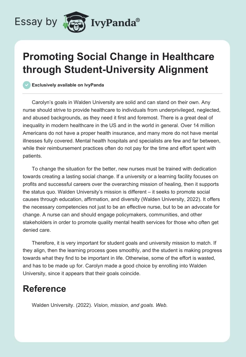 Promoting Social Change in Healthcare through Student-University Alignment. Page 1