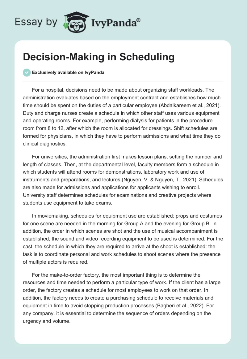 Decision-Making in Scheduling. Page 1