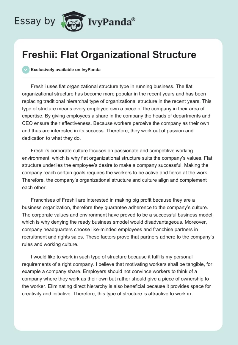 Freshii: Flat Organizational Structure. Page 1
