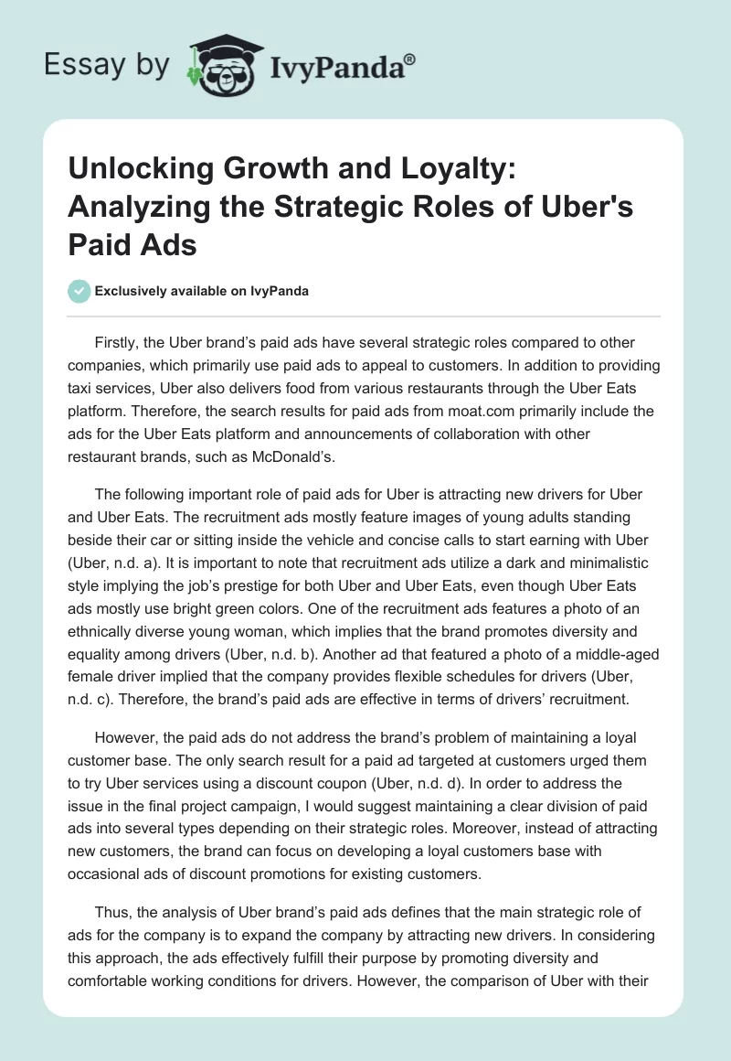 Unlocking Growth and Loyalty: Analyzing the Strategic Roles of Uber's Paid Ads. Page 1