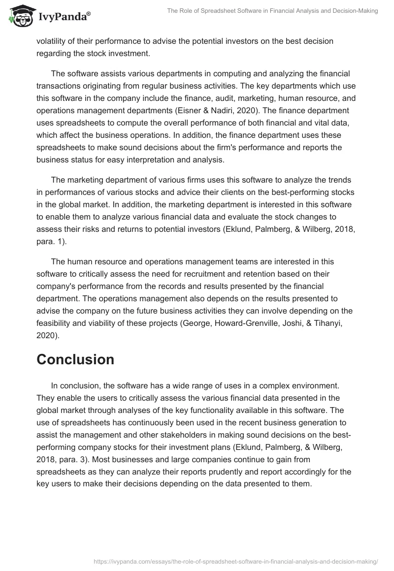 The Role of Spreadsheet Software in Financial Analysis and Decision-Making. Page 2