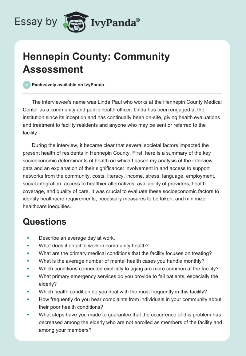 Hennepin County: Community Assessment. Page 1