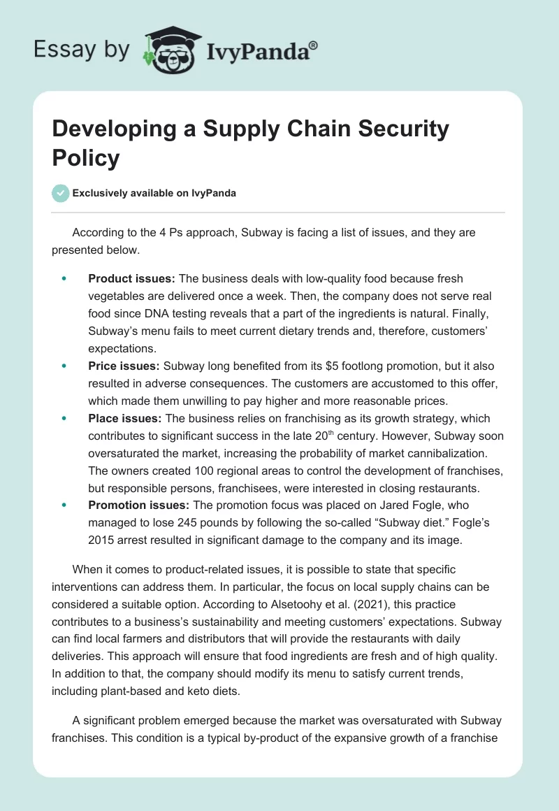 Developing a Supply Chain Security Policy. Page 1