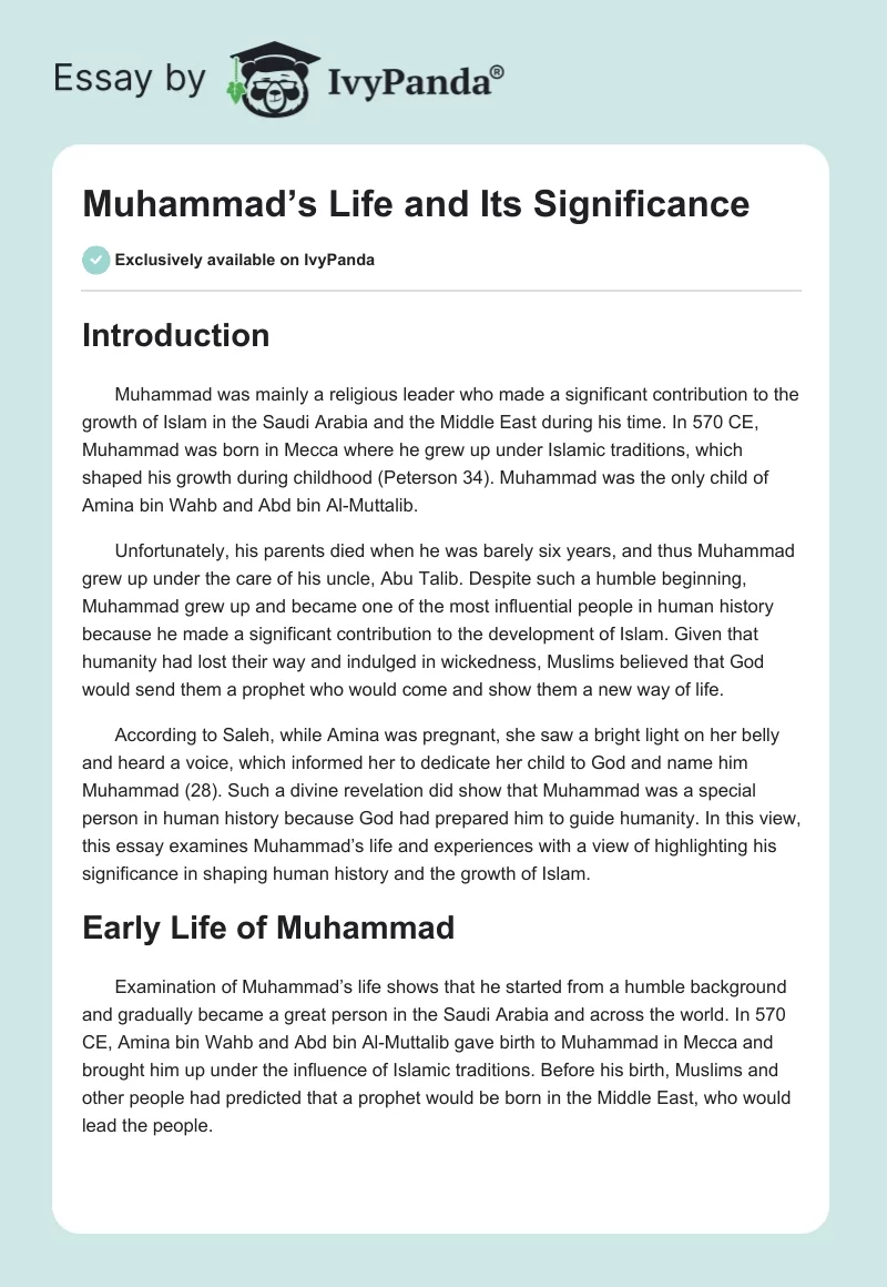 Muhammad’s Life and Its Significance. Page 1