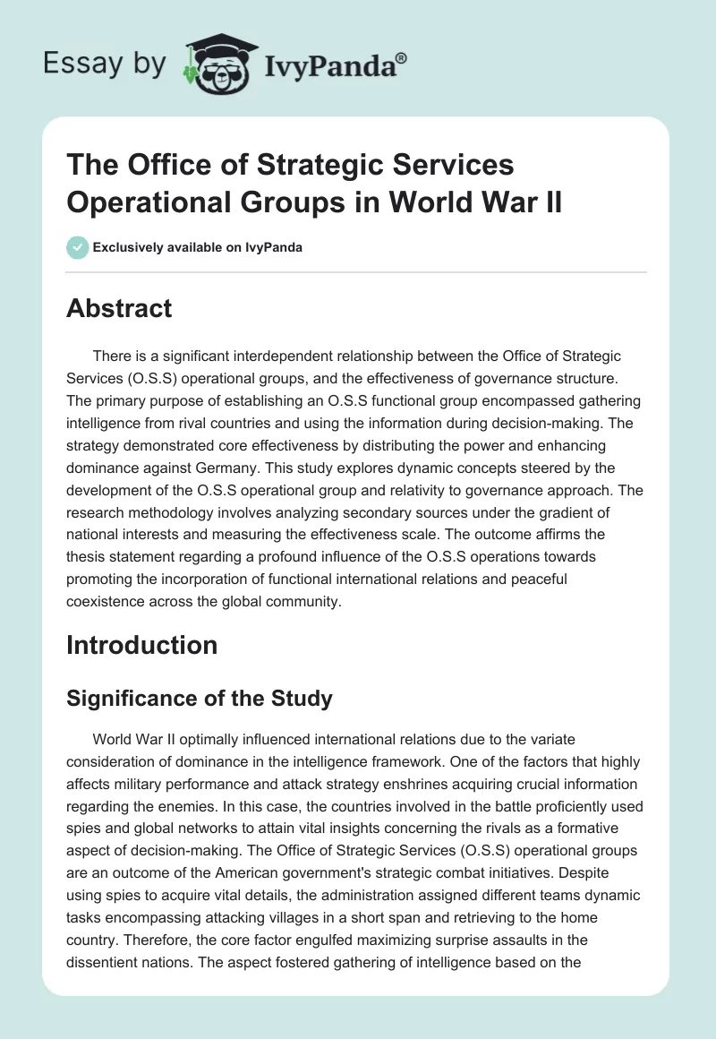 The Office of Strategic Services Operational Groups in World War II. Page 1