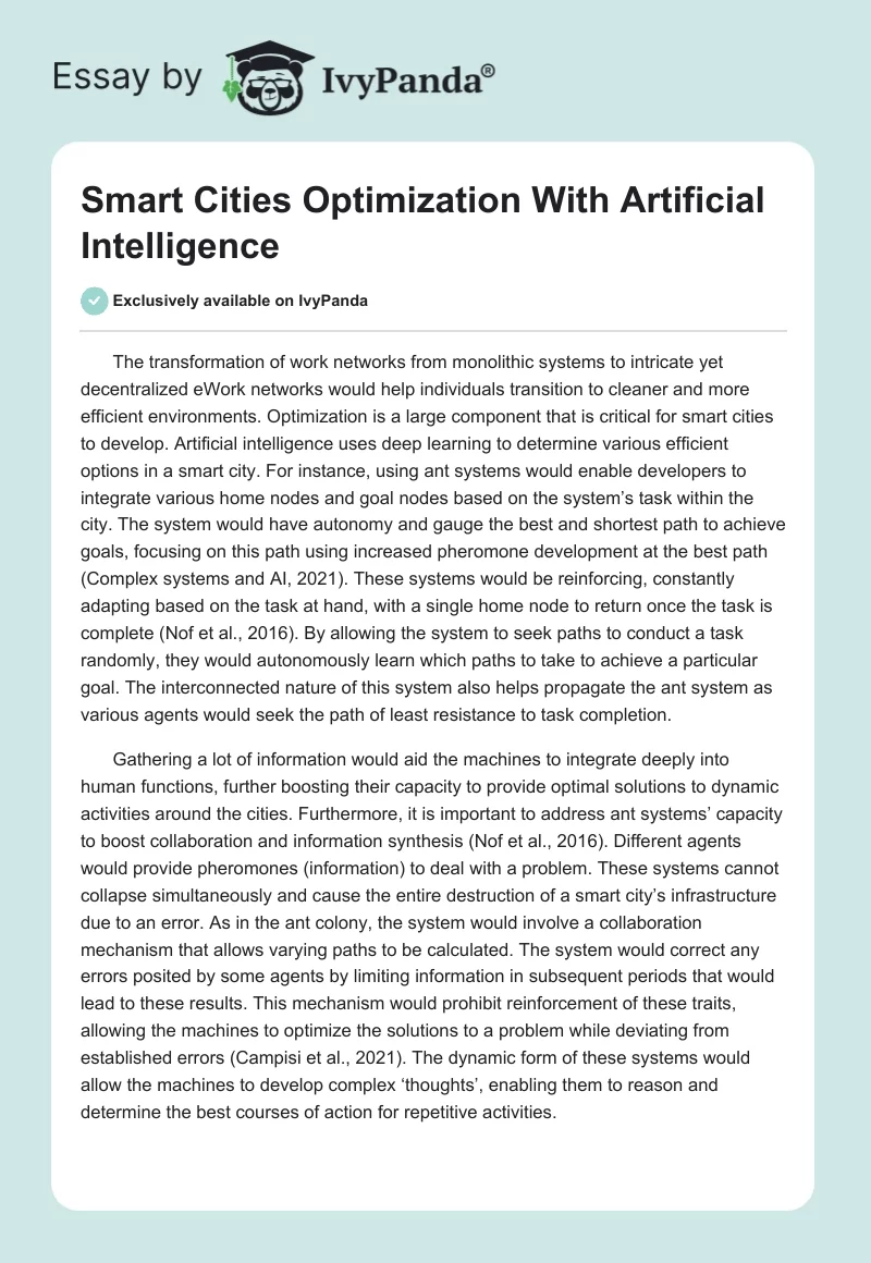 Smart Cities Optimization With Artificial Intelligence. Page 1