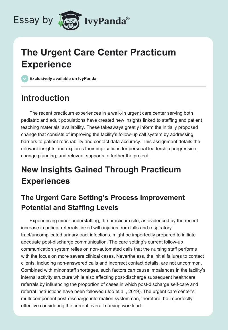 The Urgent Care Center Practicum Experience. Page 1