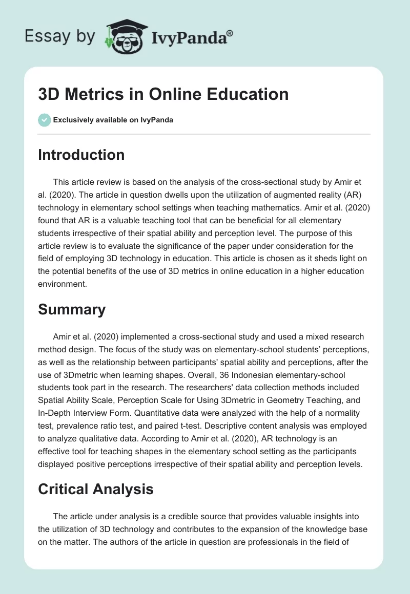 3D Metrics in Online Education. Page 1