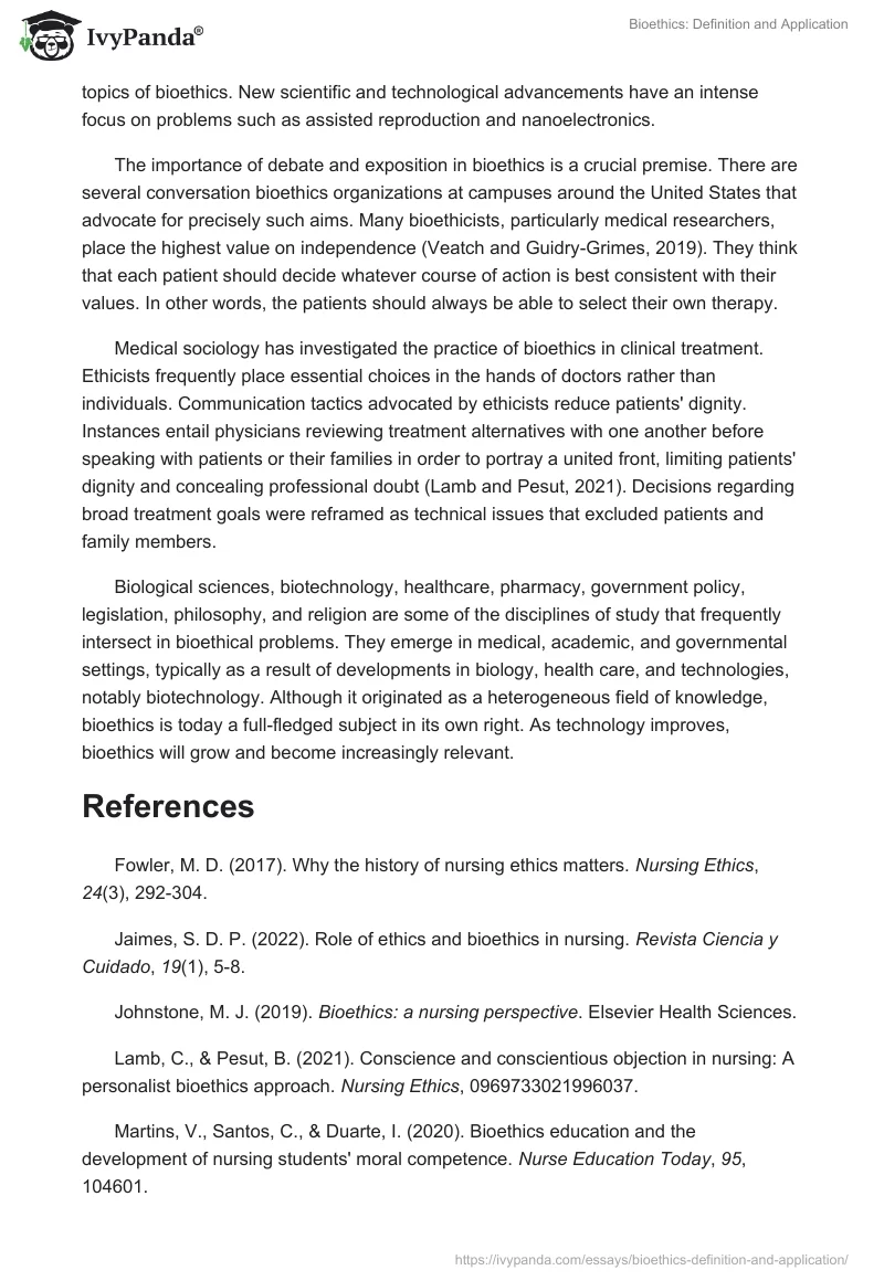 Bioethics: Definition and Application. Page 2