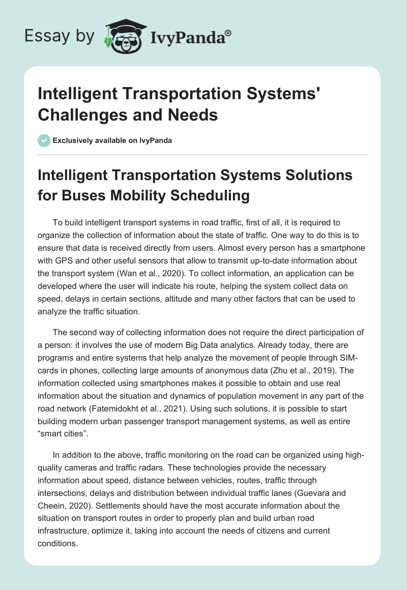 Intelligent Transportation Systems' Challenges and Needs. Page 1