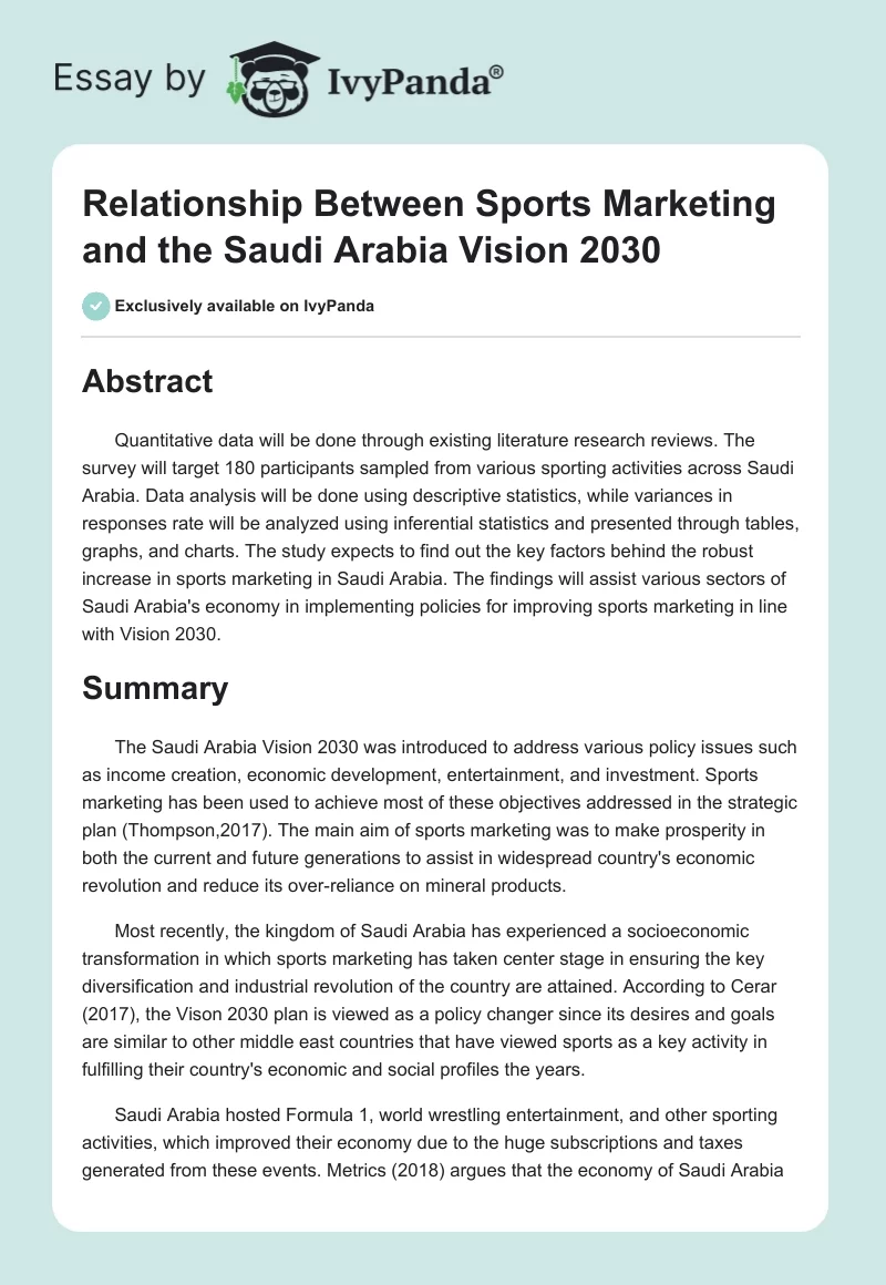 Relationship Between Sports Marketing and the Saudi Arabia Vision 2030. Page 1