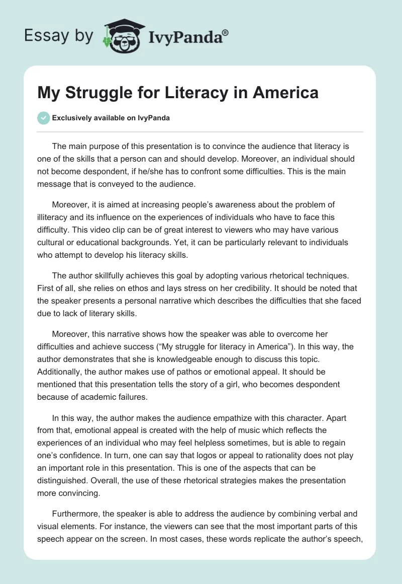 My Struggle for Literacy in America. Page 1