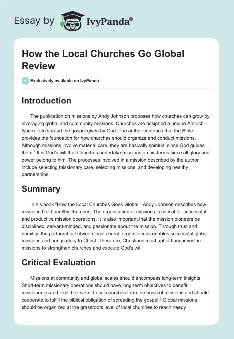 "How the Local Churches Go Global" Review. Page 1