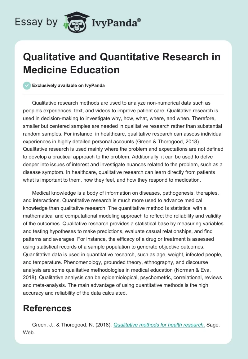 Qualitative and Quantitative Research in Medicine Education. Page 1