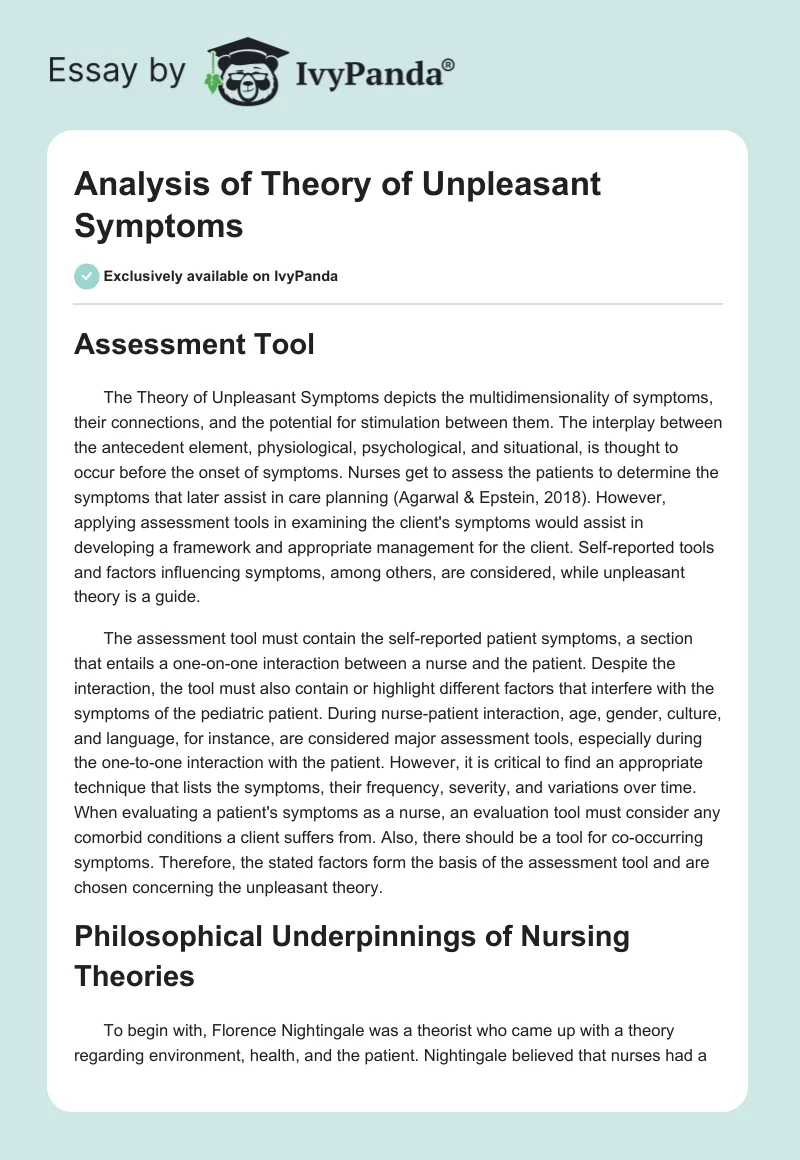 Analysis of Theory of Unpleasant Symptoms. Page 1