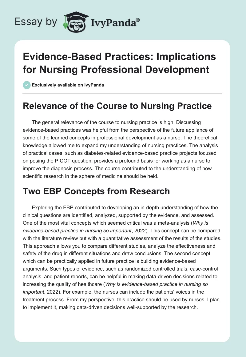 Evidence-Based Practices: Implications for Nursing Professional Development. Page 1