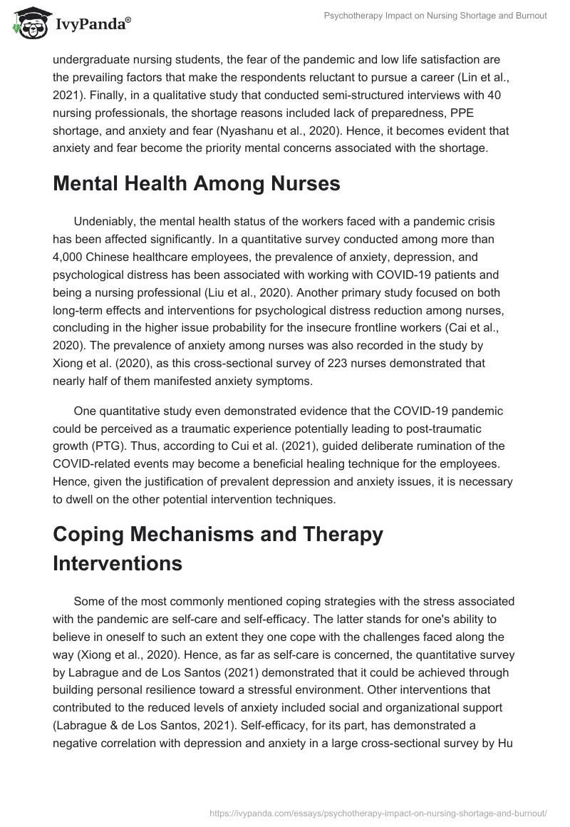 Psychotherapy Impact on Nursing Shortage and Burnout. Page 2