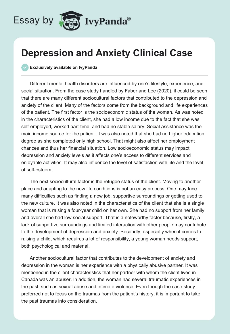Depression and Anxiety Clinical Case. Page 1