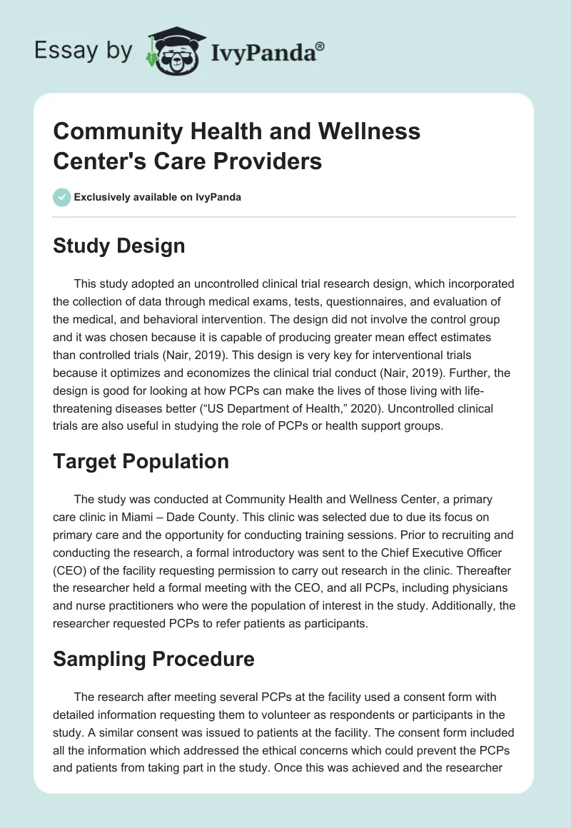 Community Health and Wellness Center's Care Providers. Page 1