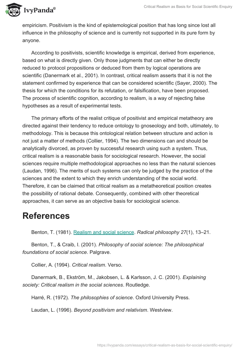 Critical Realism as Basis for Social Scientific Enquiry. Page 2