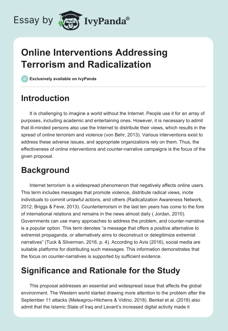Online Interventions Addressing Terrorism and Radicalization. Page 1
