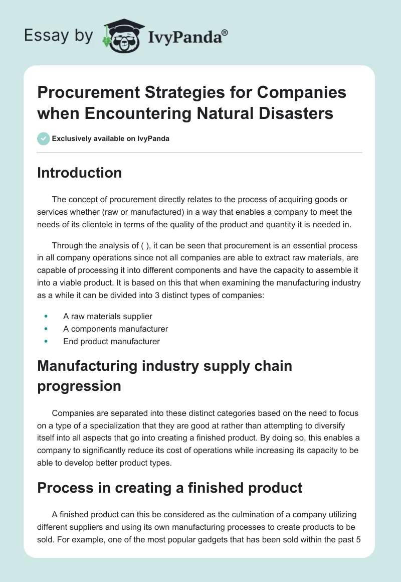Procurement Strategies for Companies When Encountering Natural Disasters. Page 1