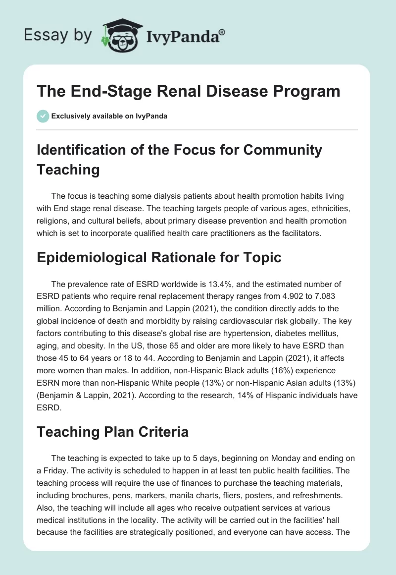 The End-Stage Renal Disease Program. Page 1