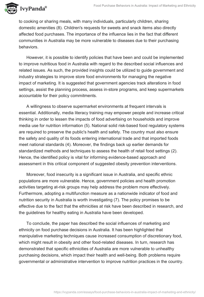 Food Purchase Behaviors in Australia: Impact of Marketing and Ethnicity. Page 3