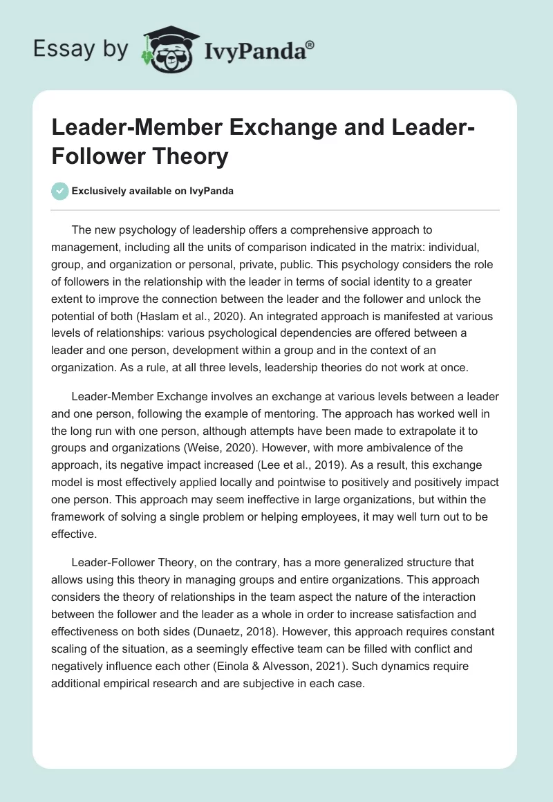 Leader-Member Exchange and Leader-Follower Theory. Page 1