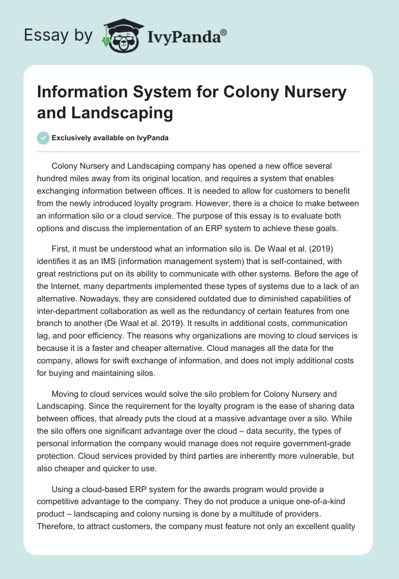 Information System for Colony Nursery and Landscaping. Page 1
