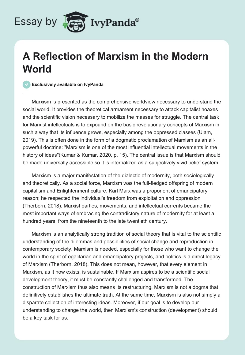 A Reflection of Marxism in the Modern World. Page 1