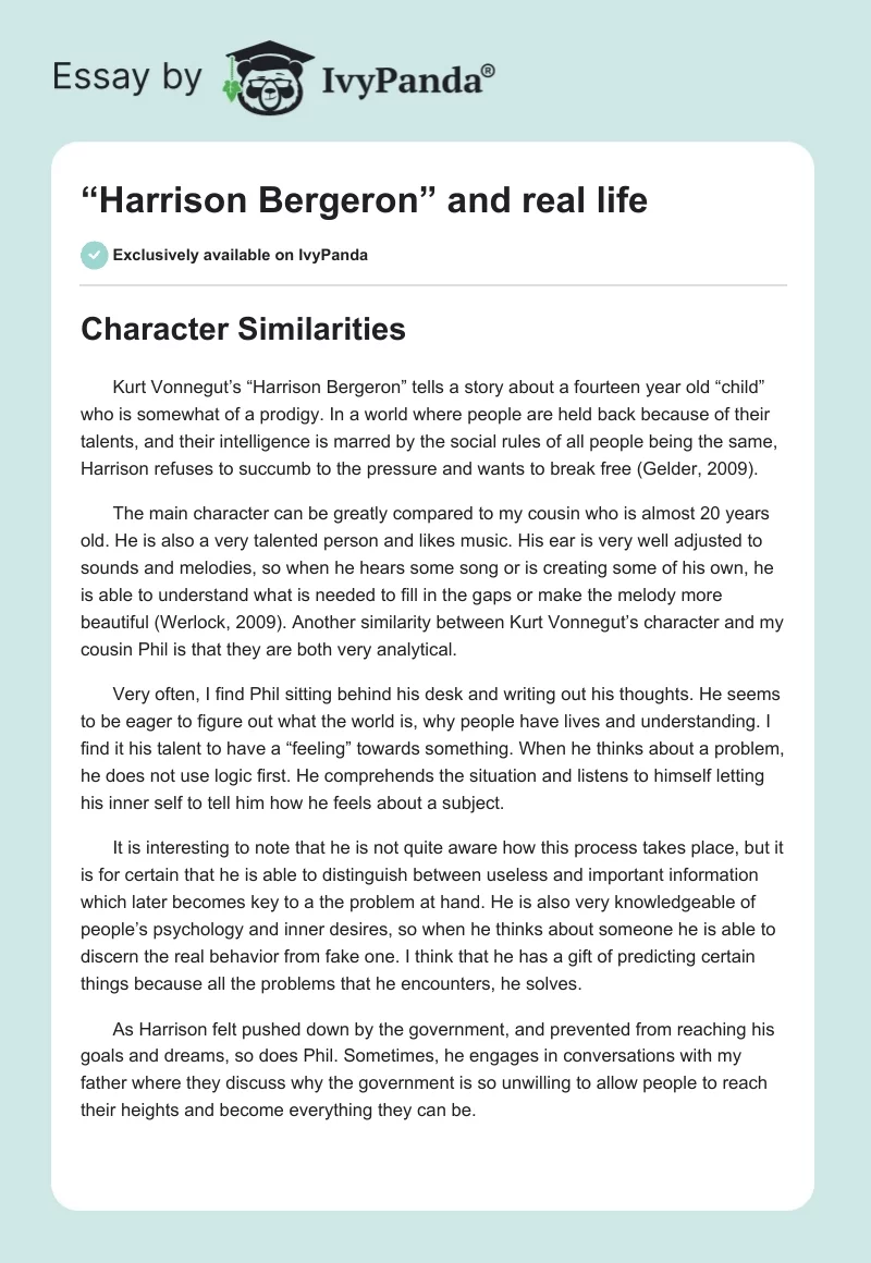 “Harrison Bergeron” and Real Life. Page 1