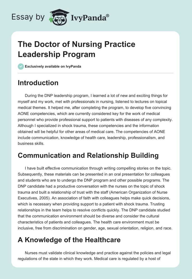 The Doctor of Nursing Practice Leadership Program. Page 1