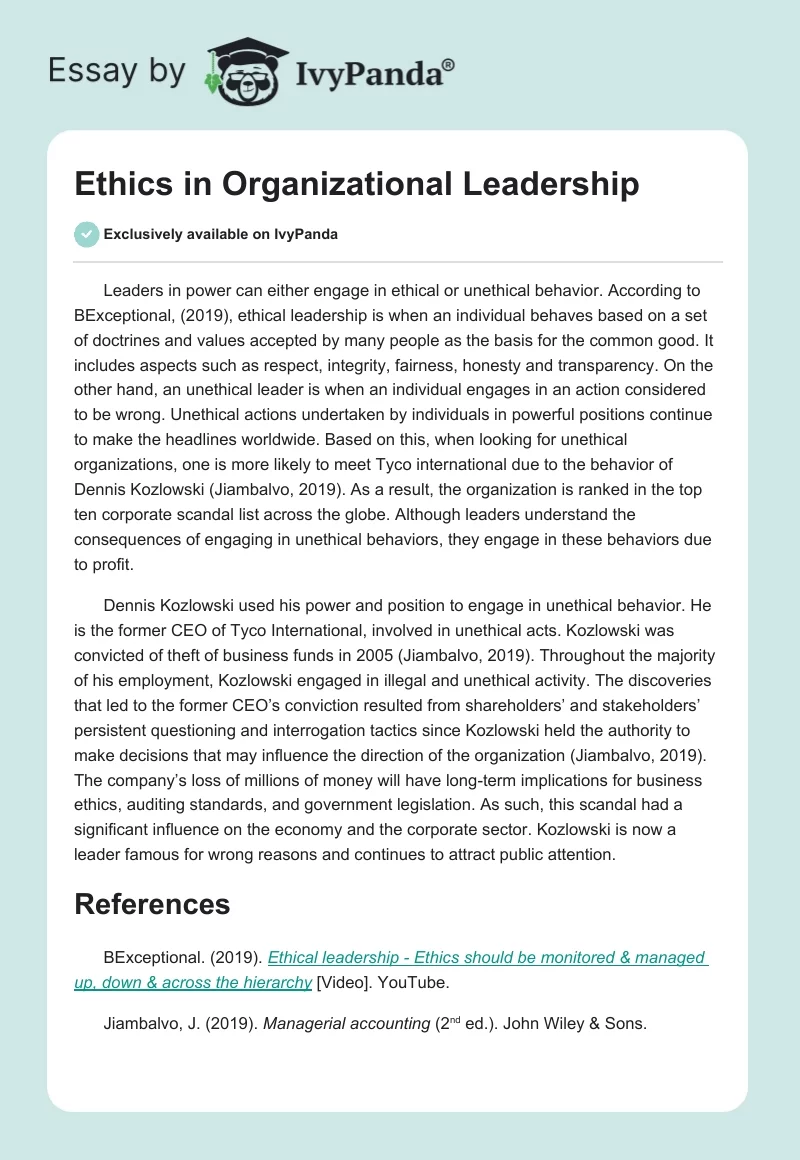 Ethics in Organizational Leadership. Page 1