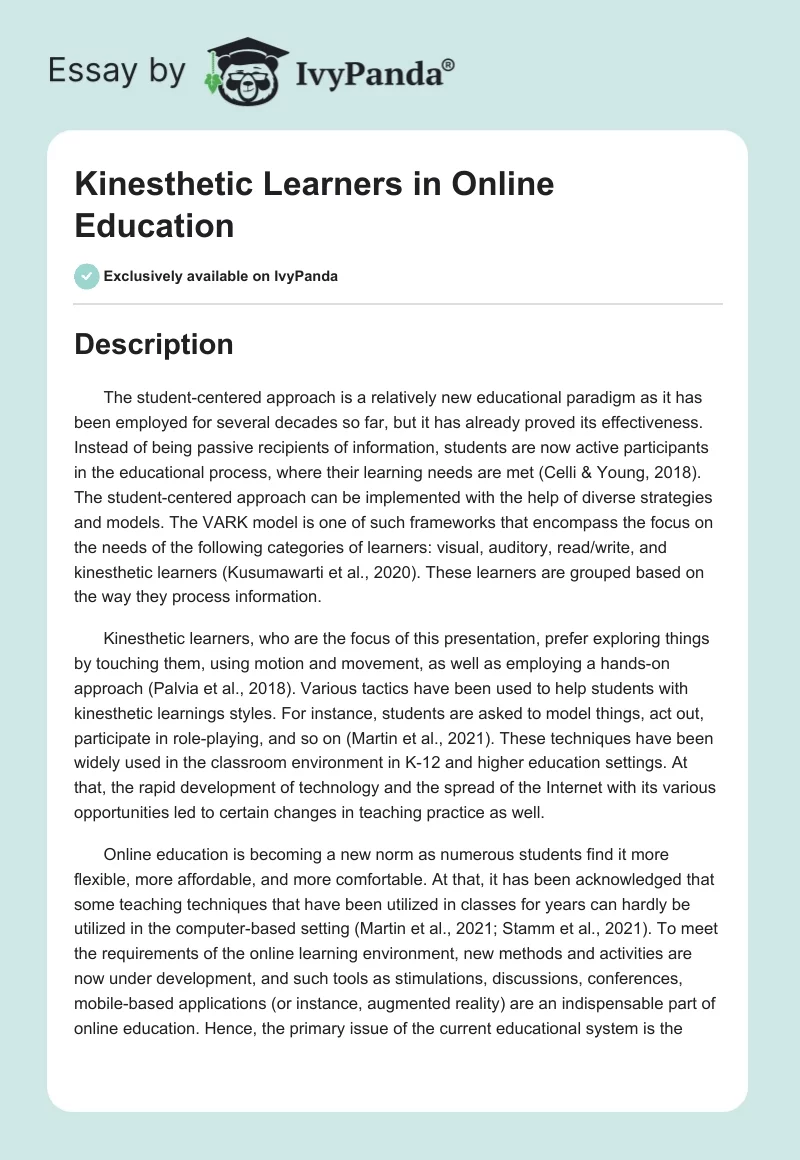 Kinesthetic Learners in Online Education. Page 1
