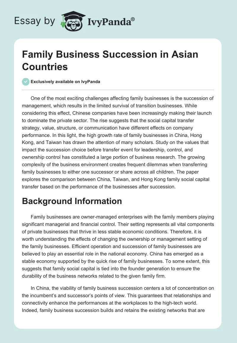 Family Business Succession in Asian Countries. Page 1