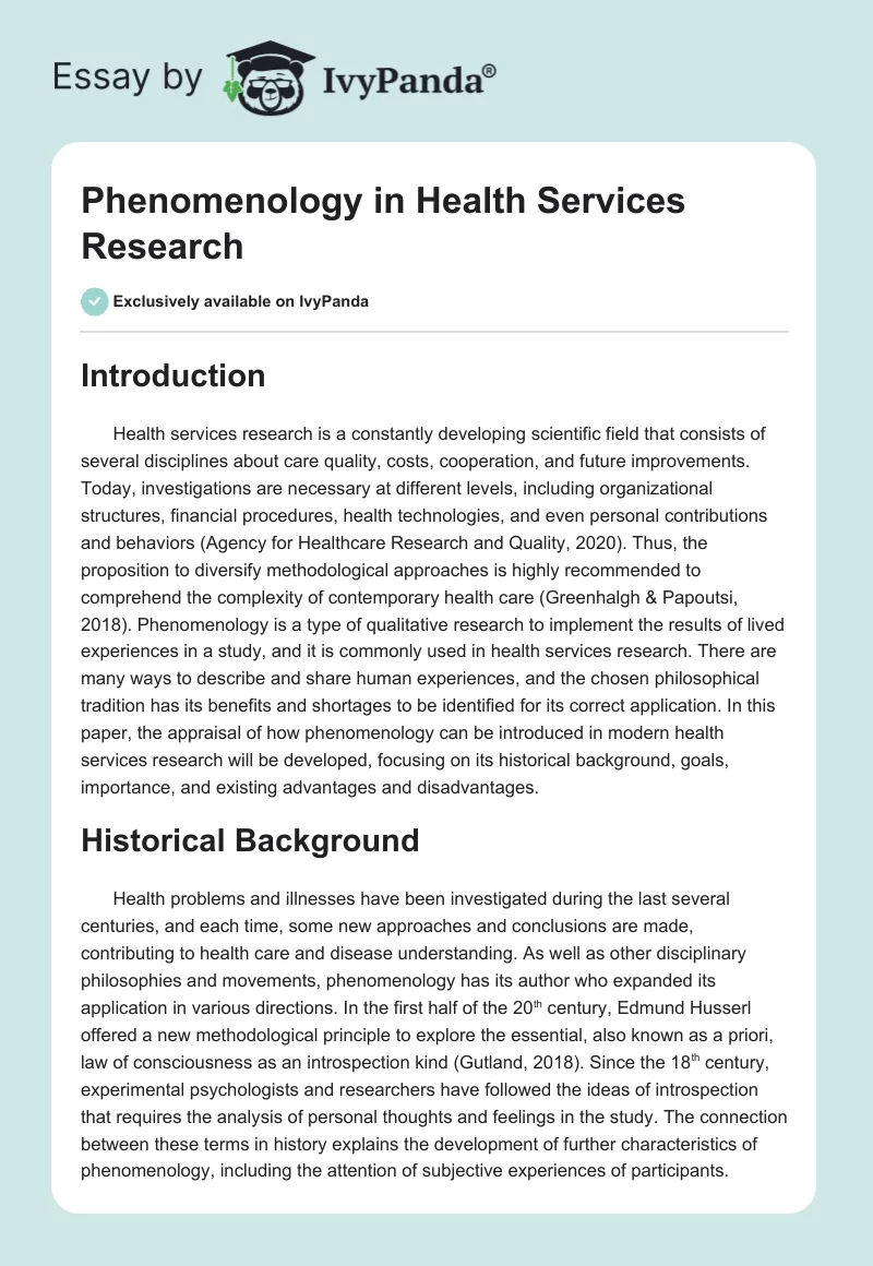 Phenomenology in Health Services Research. Page 1