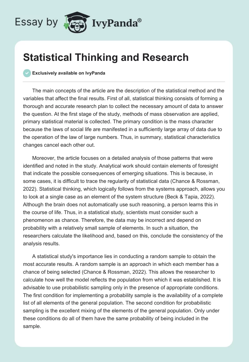 Statistical Thinking and Research. Page 1