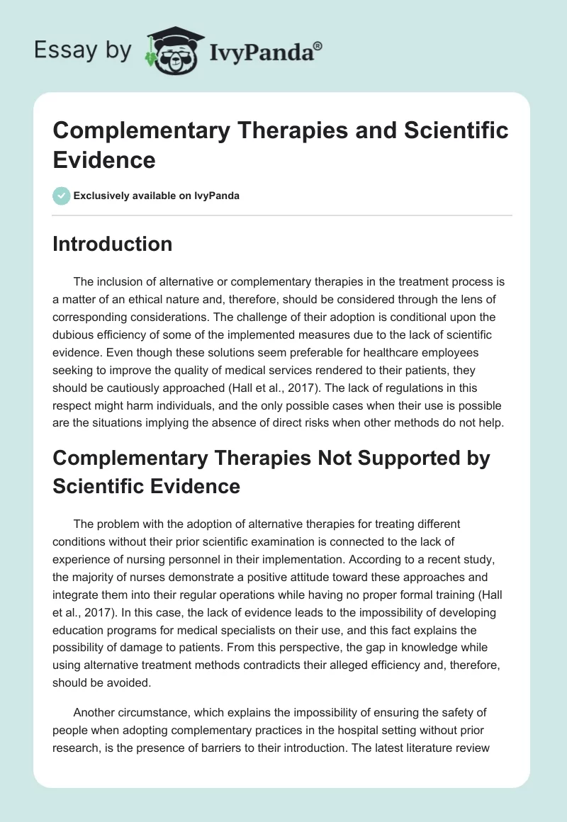Complementary Therapies and Scientific Evidence. Page 1