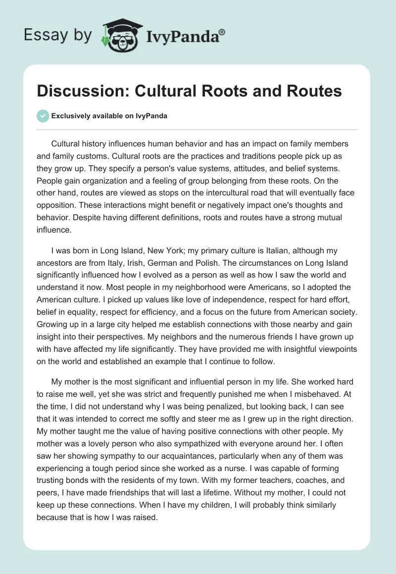 Discussion: Cultural Roots and Routes. Page 1