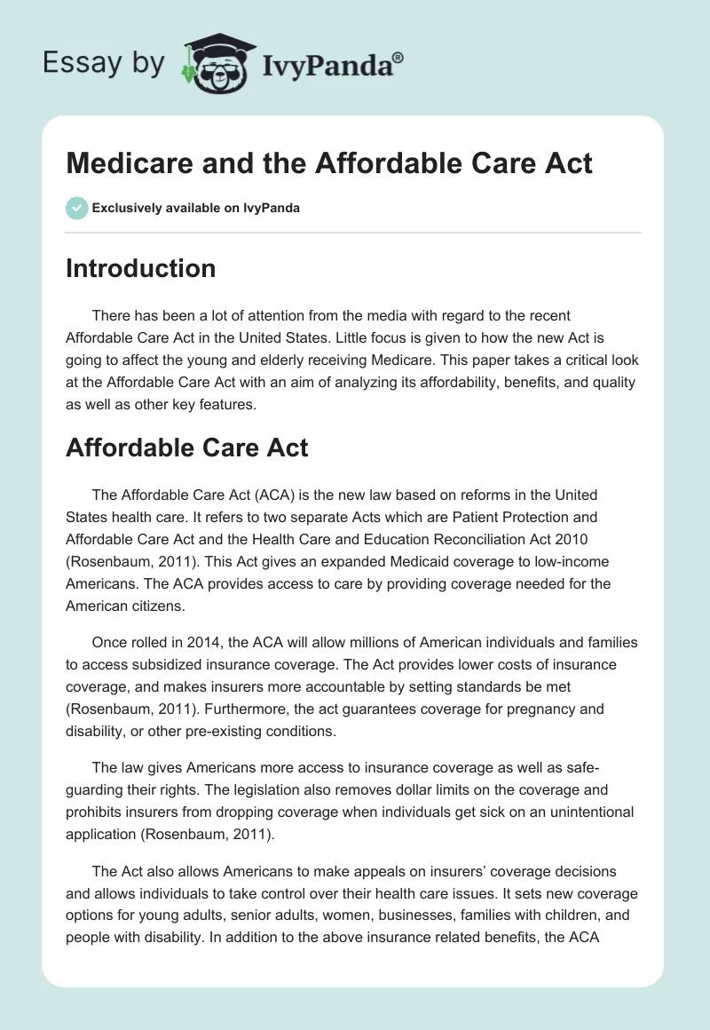 Medicare and the Affordable Care Act. Page 1