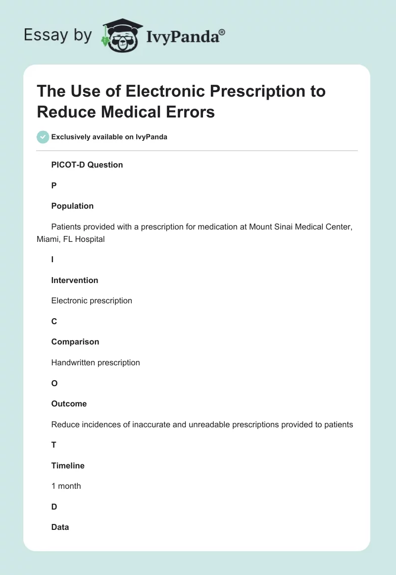 The Use of Electronic Prescription to Reduce Medical Errors. Page 1