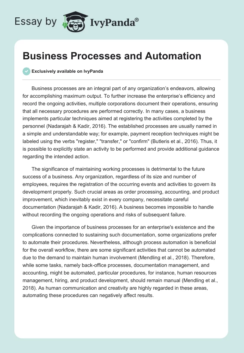 Business Processes and Automation. Page 1