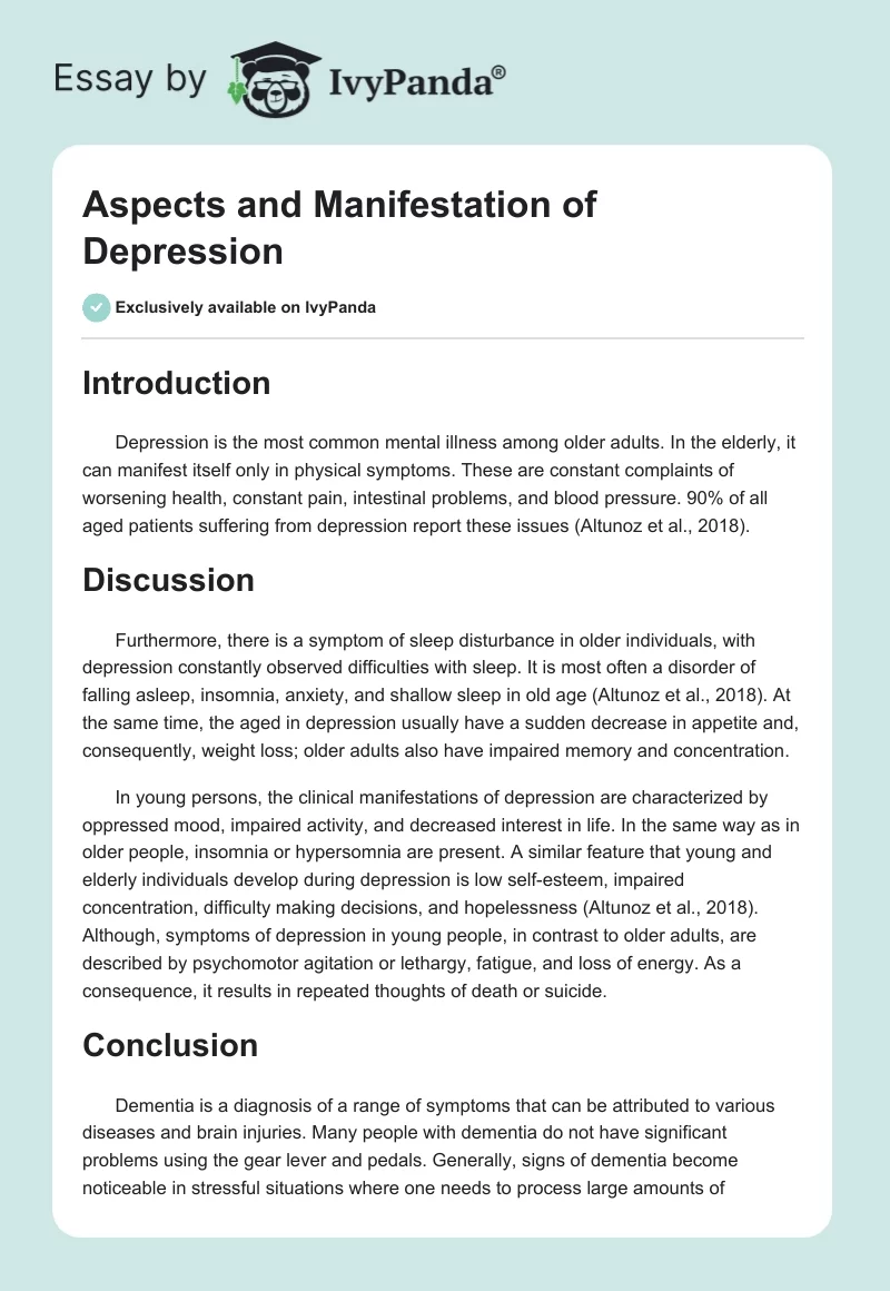 Aspects and Manifestation of Depression. Page 1