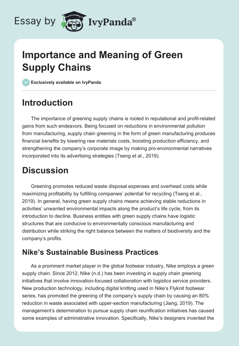 Importance and Meaning of Green Supply Chains. Page 1