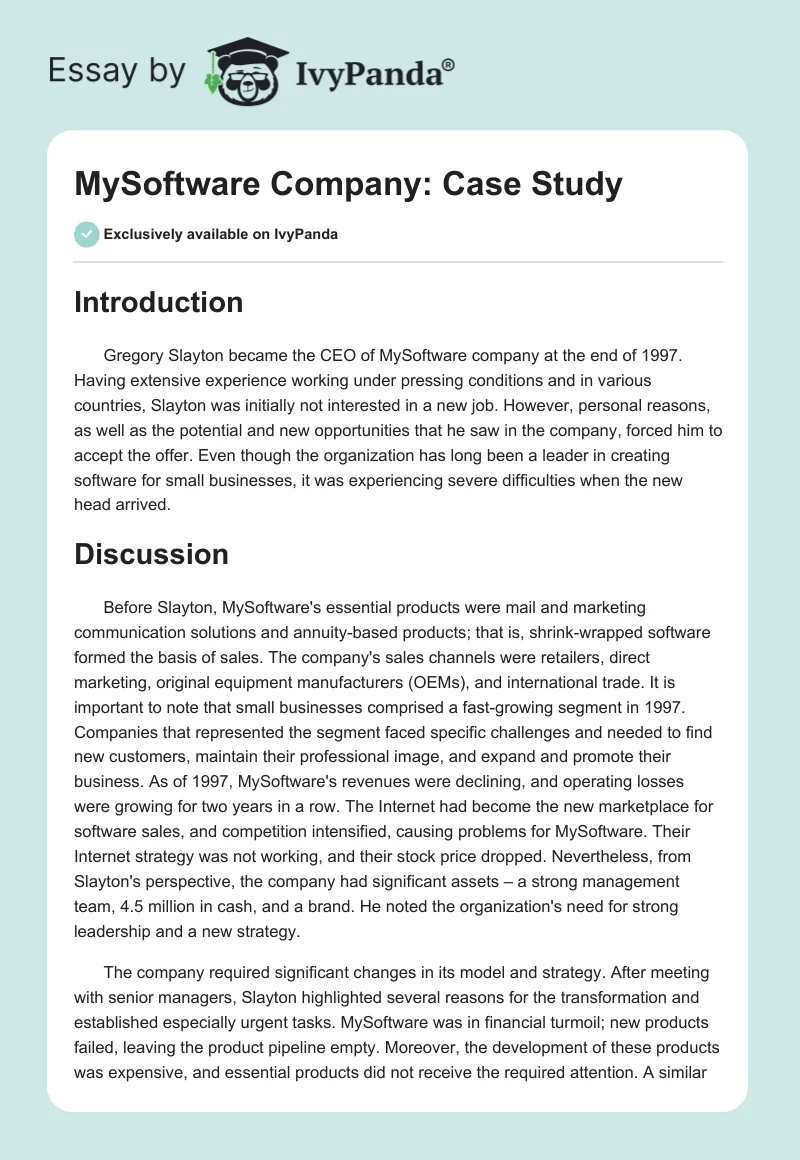 MySoftware Company: Case Study. Page 1