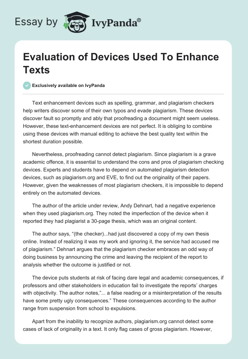 Evaluation of Devices Used To Enhance Texts. Page 1
