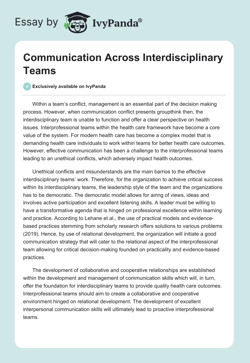 Communication Across Interdisciplinary Teams. Page 1