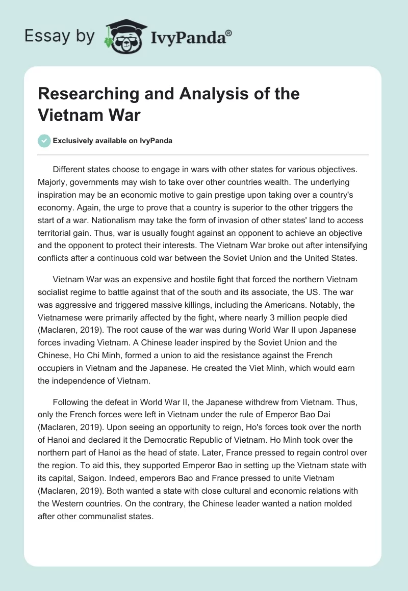 Researching and Analysis of the Vietnam War. Page 1