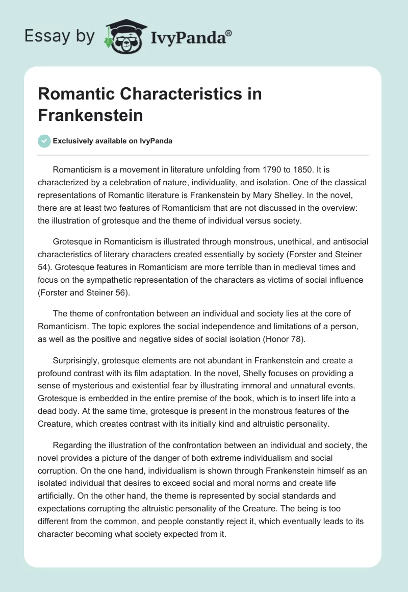 Romantic Characteristics in "Frankenstein". Page 1